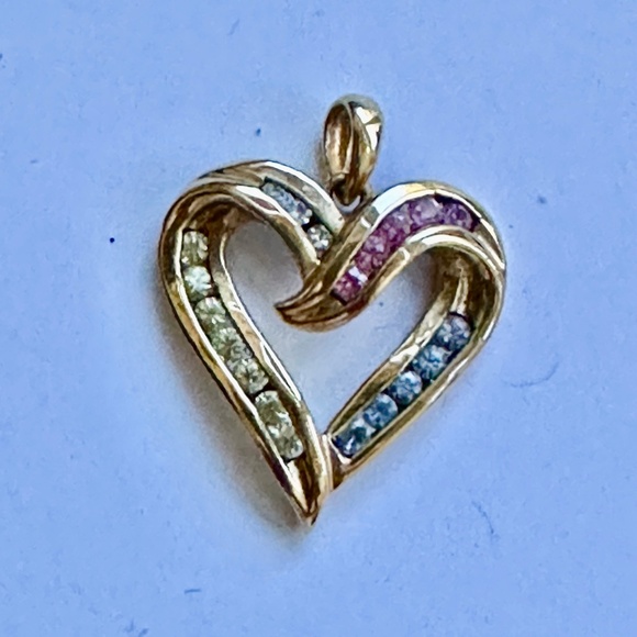 10k yellow gold heart with topaz peridot & tourmaline - Picture 1 of 3